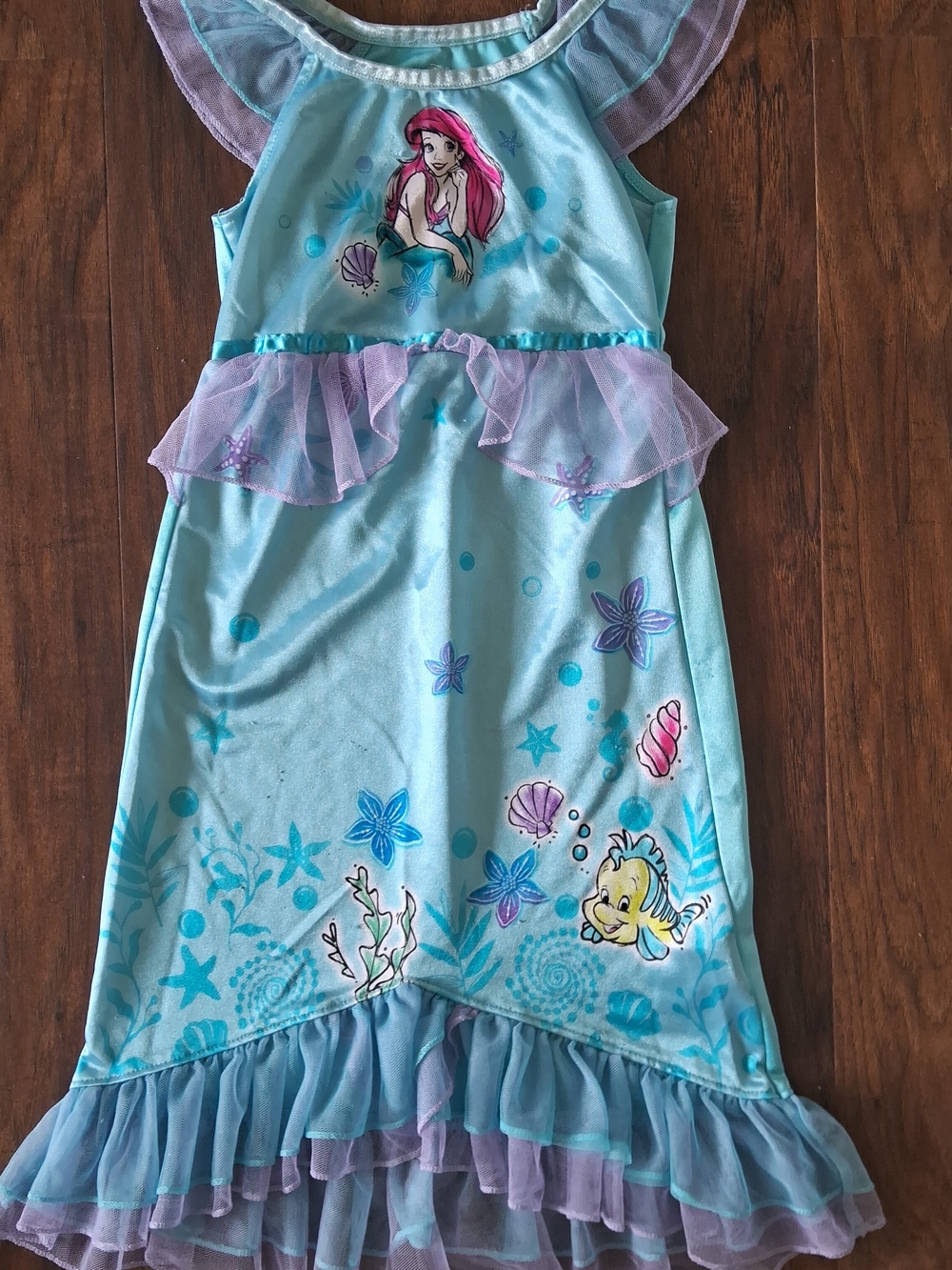 Disney Ariel Nightgown in Aqua with Lavender Ruffle Trim